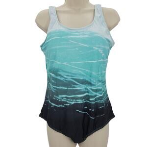 Zando Womans size XL Geo Print Criss Cross Back One Piece Swimsuit Green NWOT